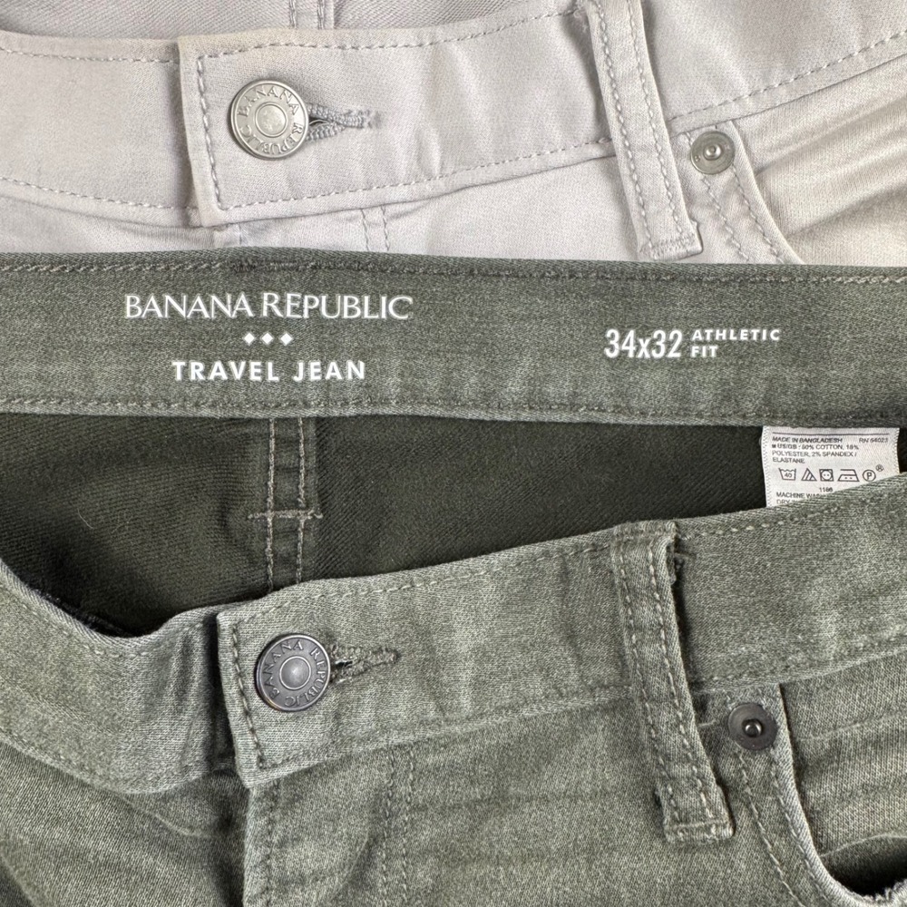 Banana Republic Travel Jean Lot Mens 34x32 Athletic Slim Fit Navy Green Gray 3pk - Picture 3 of 16